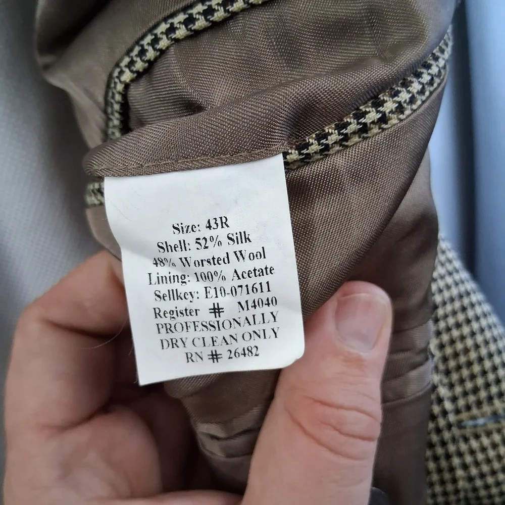 Evan Picone Mens Blazer 43R Brown Houndstooth Silk Wool Sport Coat